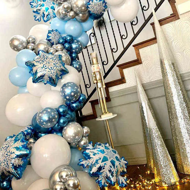 fiocco di neve palloncini ghirlanda arco kit ghiaccio neve regina metallo palloncino la decorazione della festa nuziale di compleanno 211216