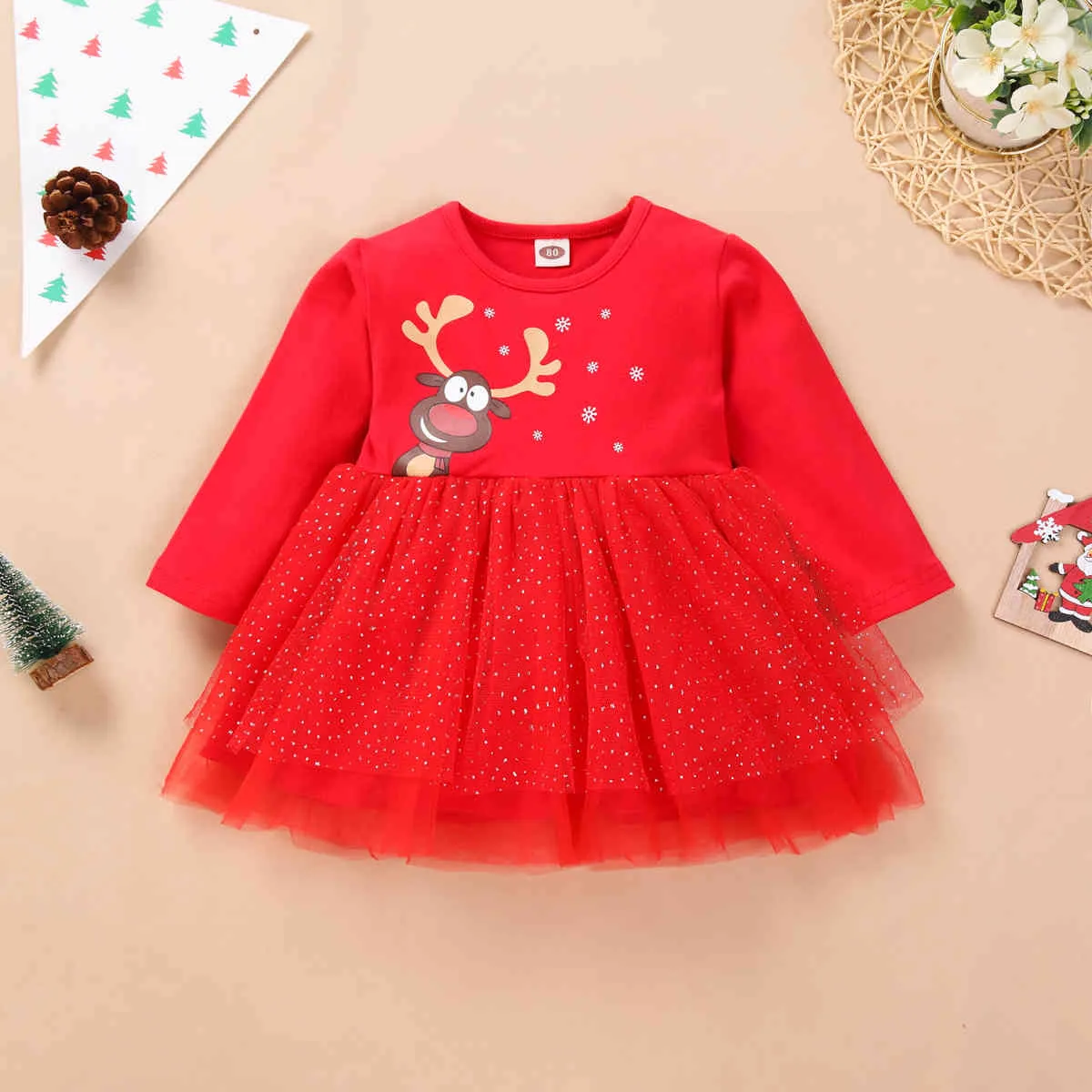 1-4Y Weihnachten Kleinkind Kind Baby Mädchen Hirsch Kleid Langarm Tüll Tutu Party Kleider Für Weihnachten 210515