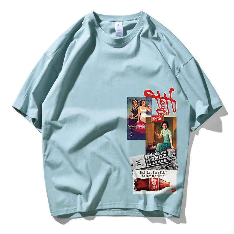 Old School Style Hip Hop Oversize T Shirt Hommes Streetwear Américain Tshirt À Manches Courtes Coton Lâche HipHop T-Shirt Couple Été 210603