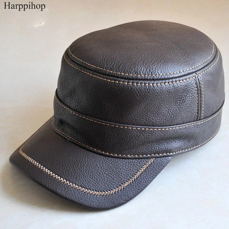 Oryginalny skórzany baseball golf sportowy kapelusz męskiej marki armii armii wojskowe czapki z klapką ucha Brązowy czarny szeroki Brim266f