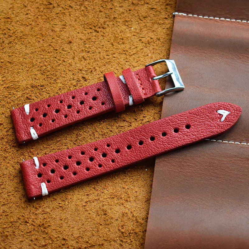 Prawdziwej Skóry Zegarek Pasek Porowaty Oddychający Watchband 18mm 20mm 22mm 24mm Handmade Zegarki Watch Bransoletki Wymiana H0915