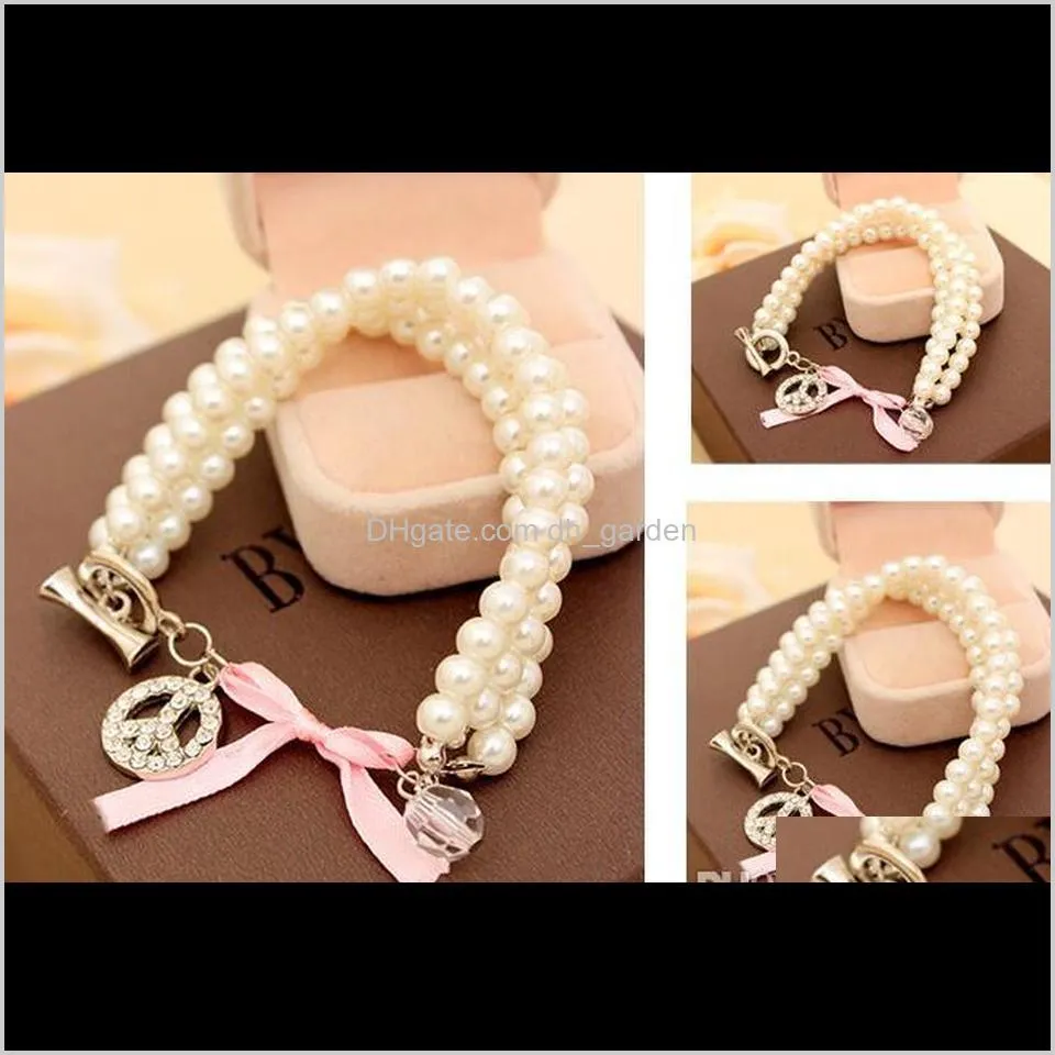 luxury pearl beaded bracelet crystal pearl charm bracelet multi layer wristband women bangle jewelry for wedding gifts