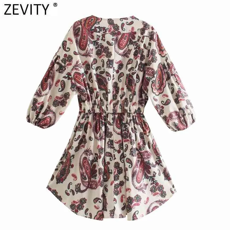 Vrouwen Vintage Paisley Totem Floral Print Kimono Mini Jurk Femme Lantaarn Mouw Cashew Nut Tassel Tie Casual Vestido DS8244 210419