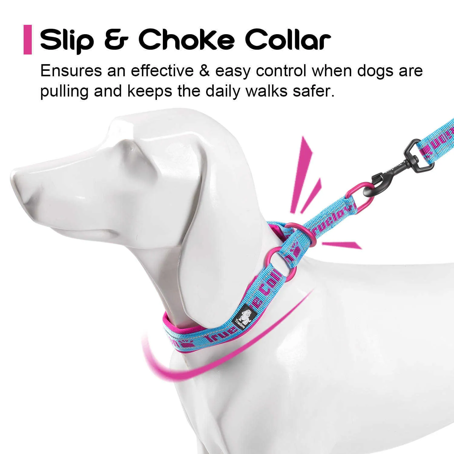 Truelove Soft Slip Dog Collar Reflekterande Justerbar P Chain Training Choke Collar för Small Medium Large S 211022