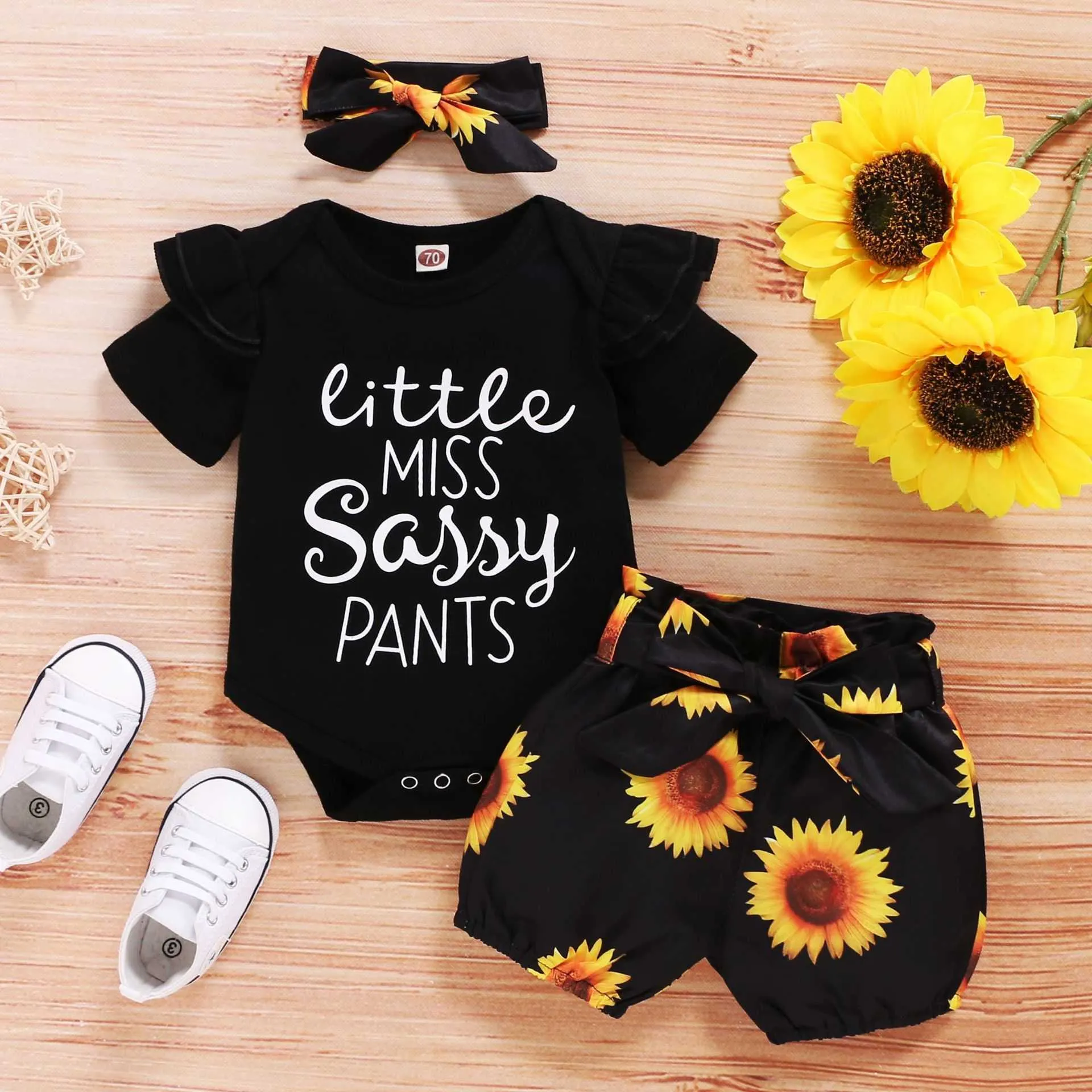 Bebê Sunflower Outfit crianças meninas roupas roupas moda sets 3 peça para menina conjunto 210529