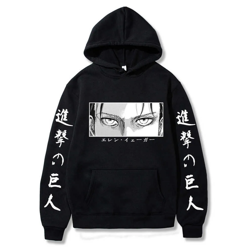 Hot Anime Attack on Titan Felpa con cappuccio Causale Manica lunga Autunno Pullover Maschile Streetwear Y0727