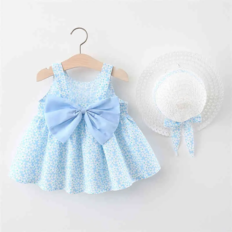 Robe bébé enfant en bas âge enfants vêtements filles imprimé princesse été sans manches arc gilet floral 210515