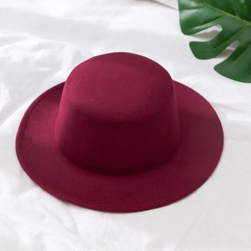 Cappello piatto da donna, imitazione lana jazz, tinta unita, elegante, ala larga britannica