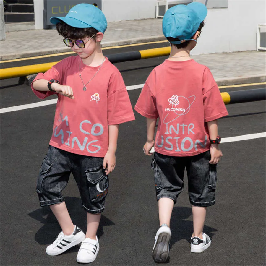 Été bébé garçons vêtements costume rayure coton T-shirt + jean pantalon 2 pièces ensemble infantile nouveau-né vêtements 3 4 5 6 7 8 9 10 11 12 ans X0802