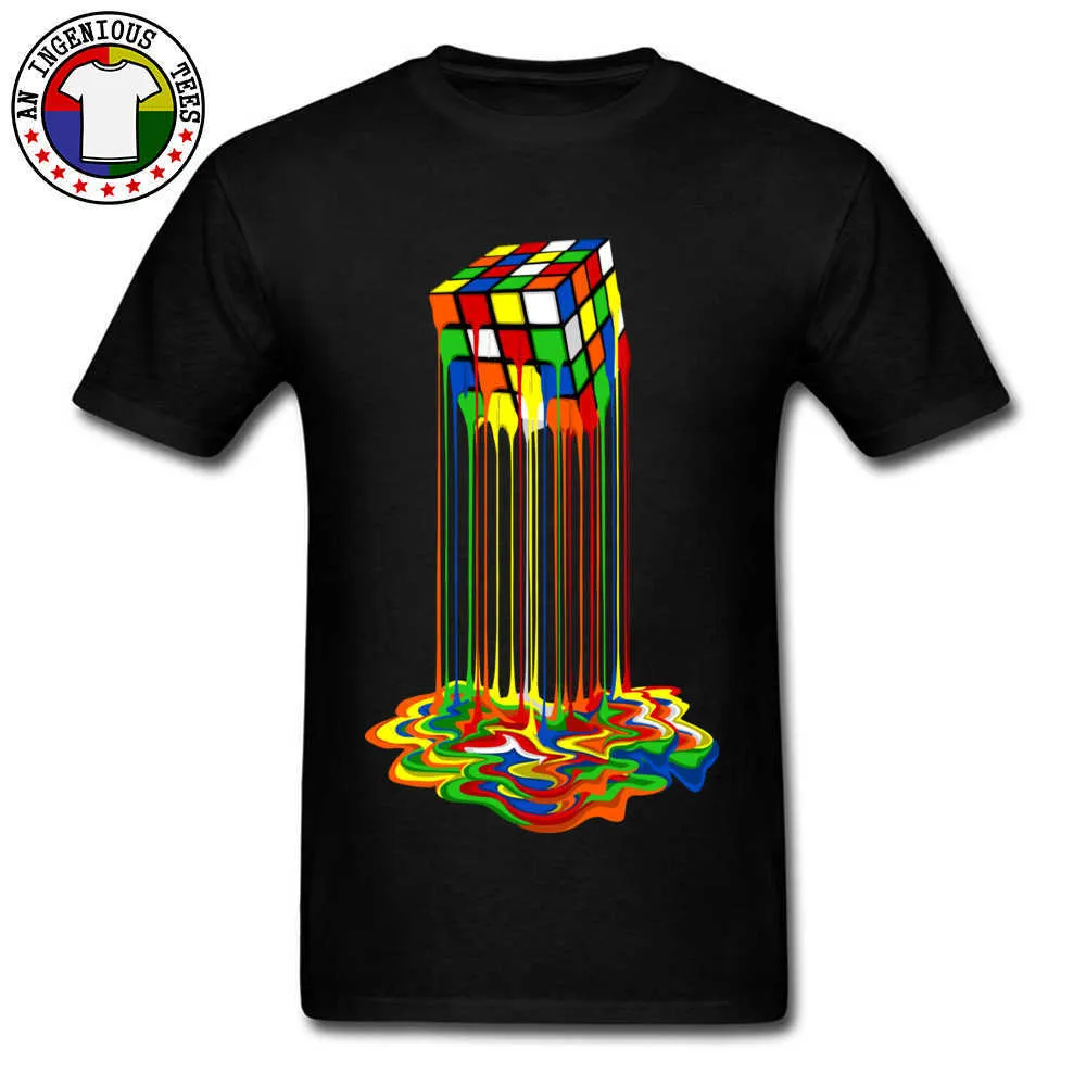 Rainbow Abstraction melted rubix cube Tops Tees Brand New O Neck Casual Short Sleeve Pure Cotton Young T-Shirt Gift Tops & Tees Rainbow Abstraction melted rubix cube black