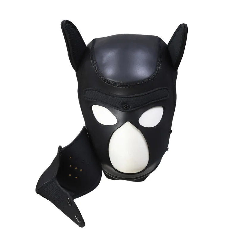 Maski imprezowe Pup Puppy Play Pies Hood Wyściełany lateks gumowy cosplay cosplay pełna głowa halloweenowa dla par 2107223736445