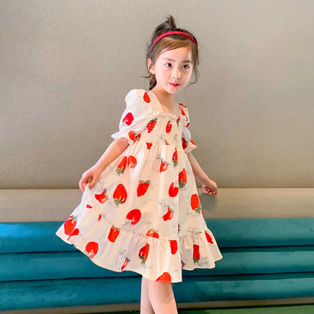 1y-6y enfants fille robe d'été enfant en bas âge bébé enfants filles fraise robe froncée fête de Noël robes de princesse vêtements robes Q0716