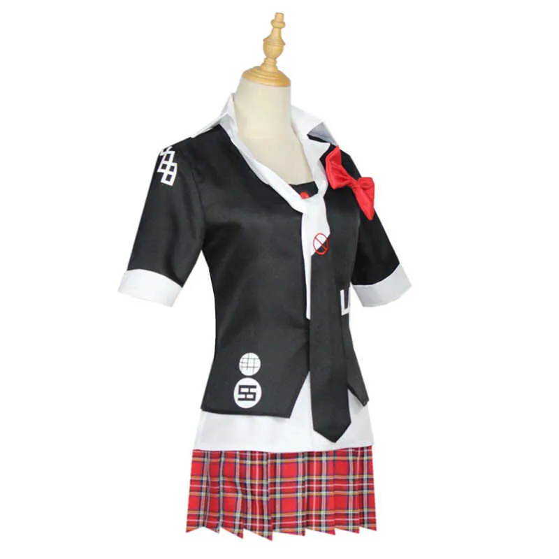 Anime Danganronpa Cosplay Kostüm Frauen Mädchen Enoshima Junko Spiel Schwarze Uniform Café Arbeitskleidung Kurzer Rock Perücke Set Y0913