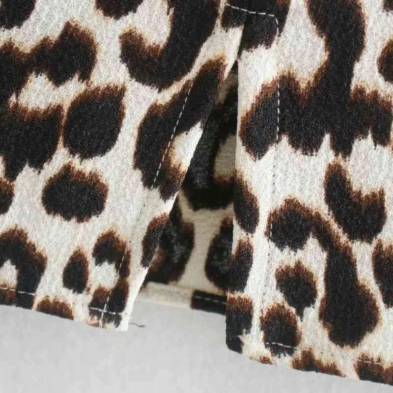 Mini abito da donna con pieghe a pieghe sulla spalla con stampa leopardata Abiti casual da donna con maniche a tre quarti Lady Slim Vestido D6751 210430