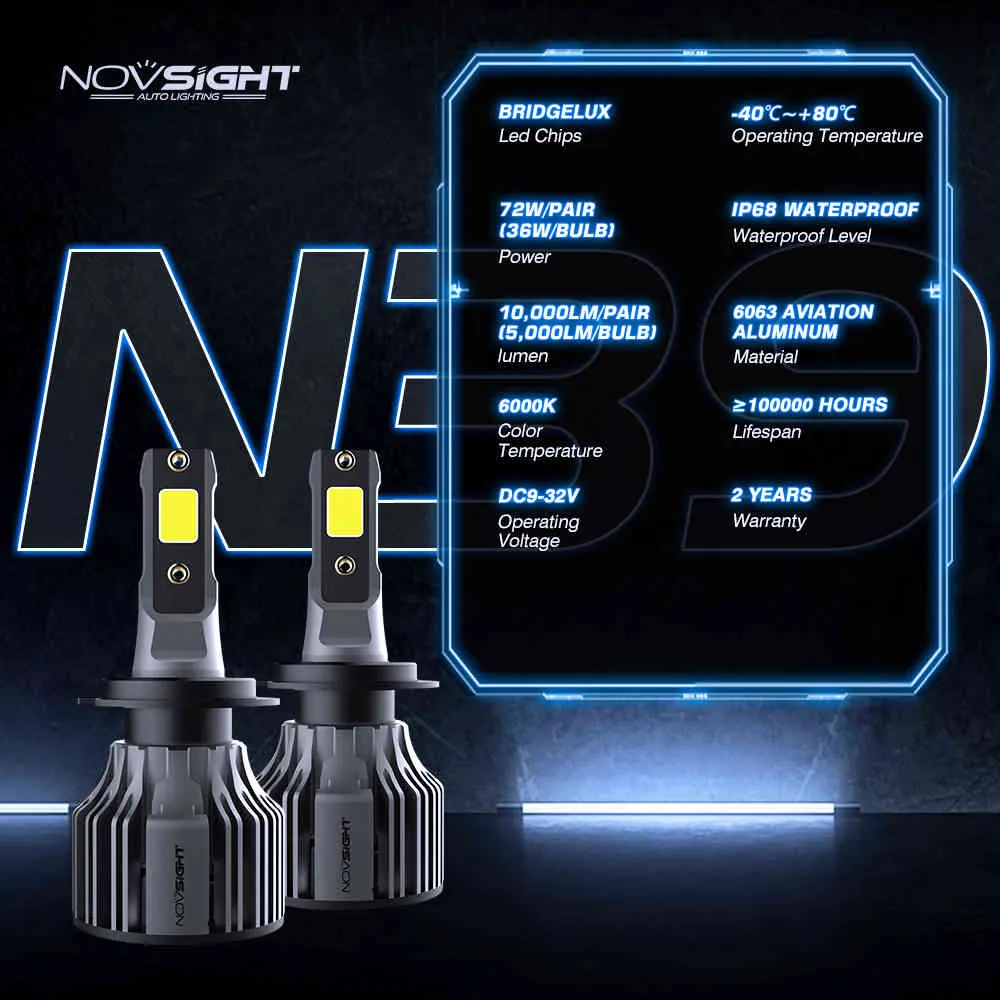 Nowighter H11 Lampy samochodowe LED 6000K 72W 10000LM Para H4 H7 H1 H13 9005 9006 9004 H3 9007 9012 881 Lampka przeciwmgielna Wymień żarówki Reflektor