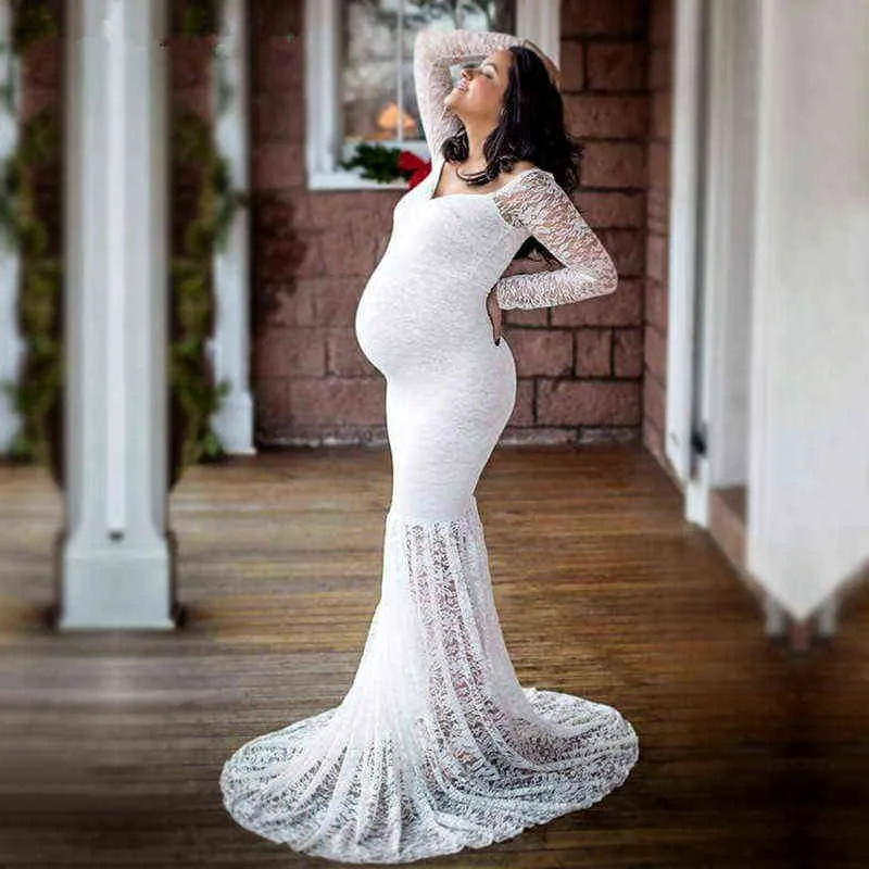 Nowa Moda Sukienka Macierzyńska Foto Maxi S Gown Bez Ramię Ramię Koronki Fantazyjne Sexy Kobiety Maternity Fotografia Rekwizyty Vestidos G220309