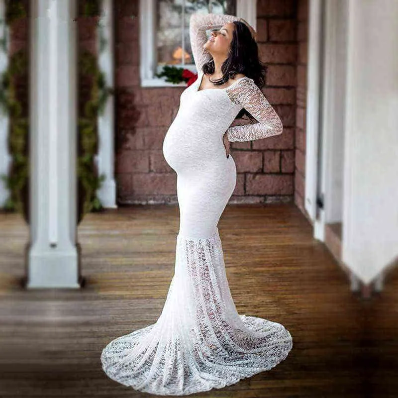 Платье для беременных Женские беременные Sexy Photography реквизит с плеча кружева длинное платье для пребывания Длинные вечернее платье Vestidos G220309