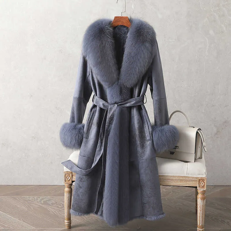 Manteau de fourrure long de luxe manteau de plumes chaud épais de haute qualité avec ceinture manteau d'hiver d'image réelle en stock 210928