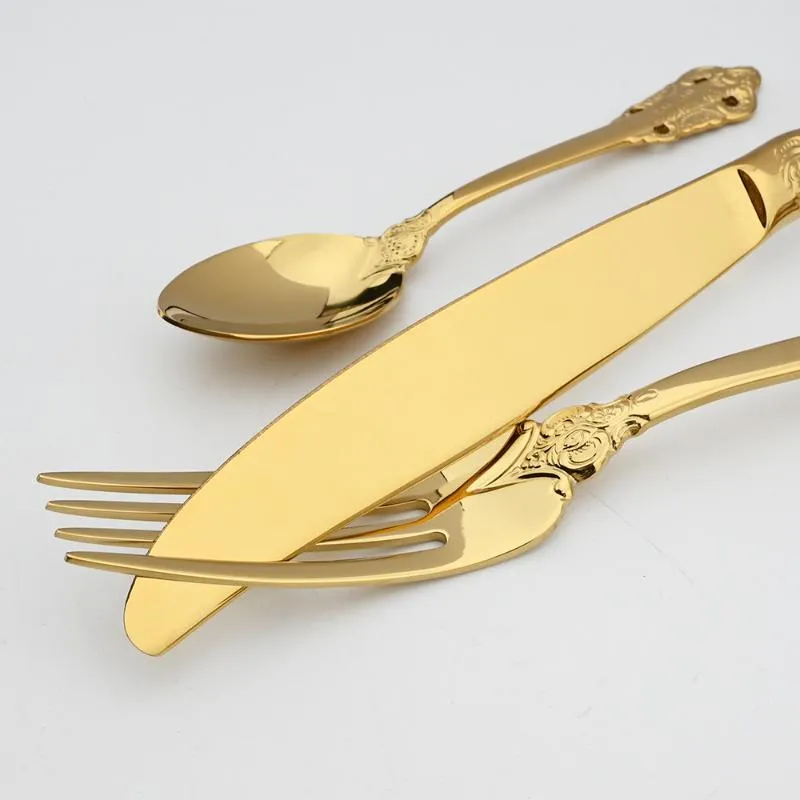 Dinnerware Sets Gold Luxury Vintage Cutlery Set Western Dessert Knife Fork Spoon 304 Stainless Steel Tableware Kitchen Flatwar238u