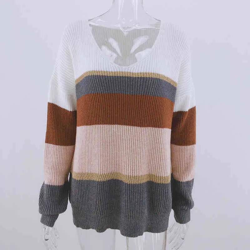 Foridol knitted sequined pink pullovers female vintage stripe v neck sweater autumn winter tops casual glitter sweater sueter 210415
