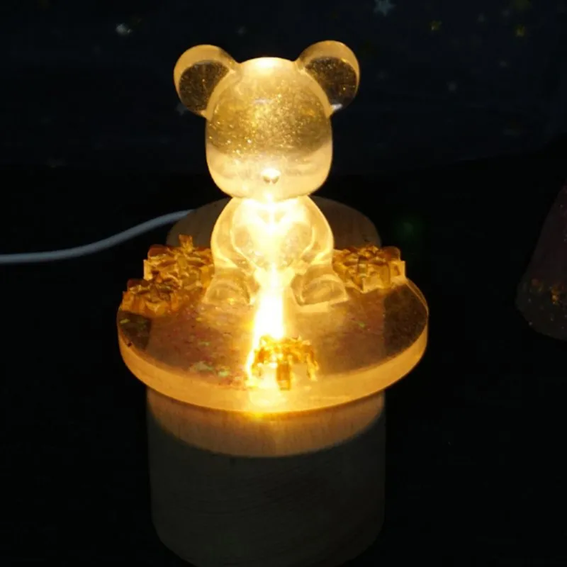 El yapımı reçine sanat mini ince LED ahşap gece ışık ekran tabanı yuvarlak ahşap lamba tabanları reçineler süsleme standı diy crafts2949