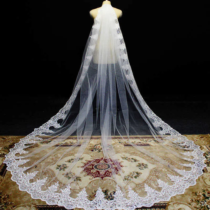 Mantiglia Velo da sposa in pizzo Paillettes scintillanti Pizzo Velo da sposa lungo con pettine Bianco avorio 3 metri Velo da sposa Accessori da sposa X0726