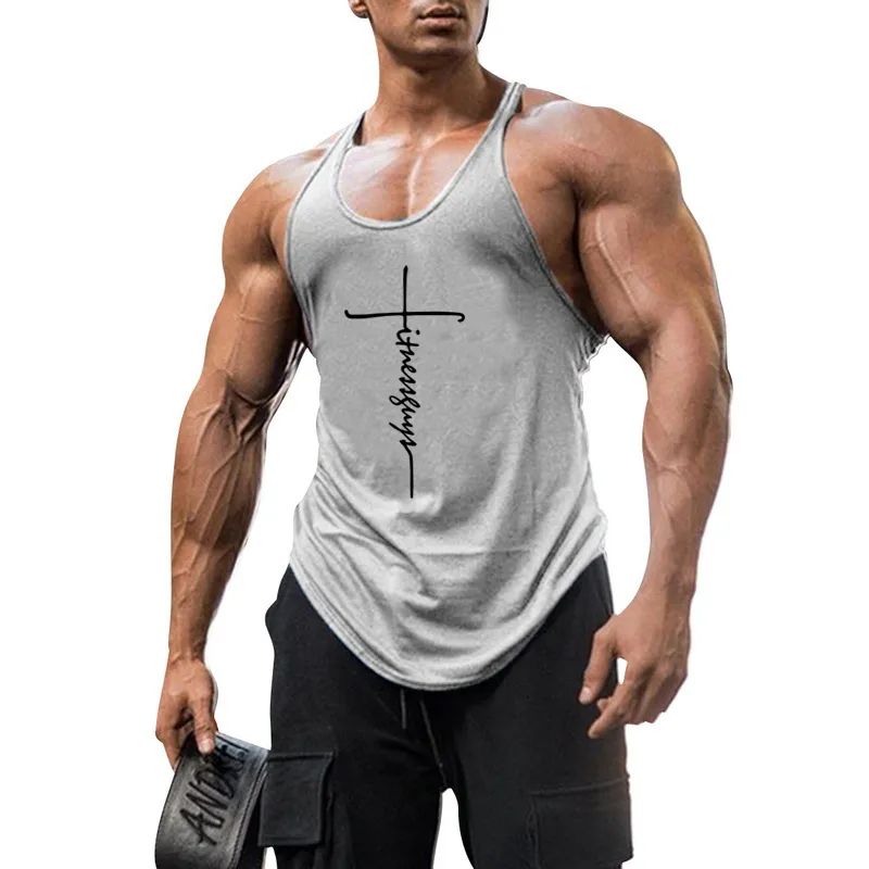 Fitness killar gymkläder kroppsbyggande stringer tank top män bomull böjd hem y bak ärmlös skjorta träning väst singlets 220302