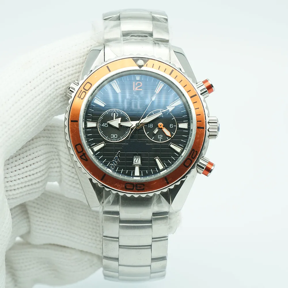 Planet Meter Limited Blue 007 Dial Watch 44mm kwarts Chronograph Ocean Diver 600m roestvrijstalen rug sportzee herenhorloges268s
