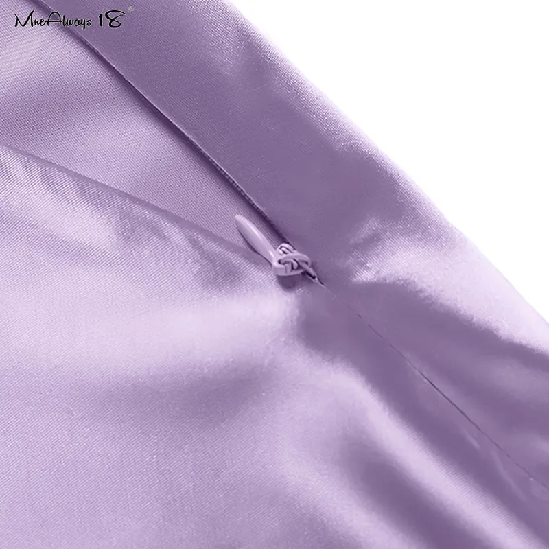 MNEALWAYS18 Solid Purple Satin Silk Kjol Kvinnor Hög midja Summer Long Elegant Ladies Office S MIDI SPRING 220224