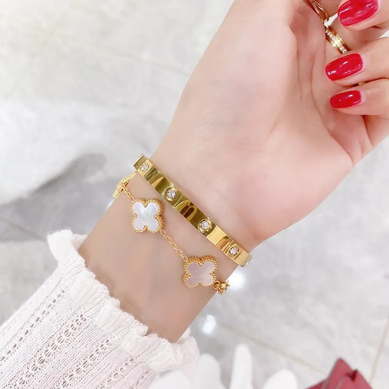 Bracelet YUN RUO 18 K Or Plein Diamant Couple Mode Titane Acier Boucle Droite Hommes Femmes Rose Bracelet Jamais Fade240T