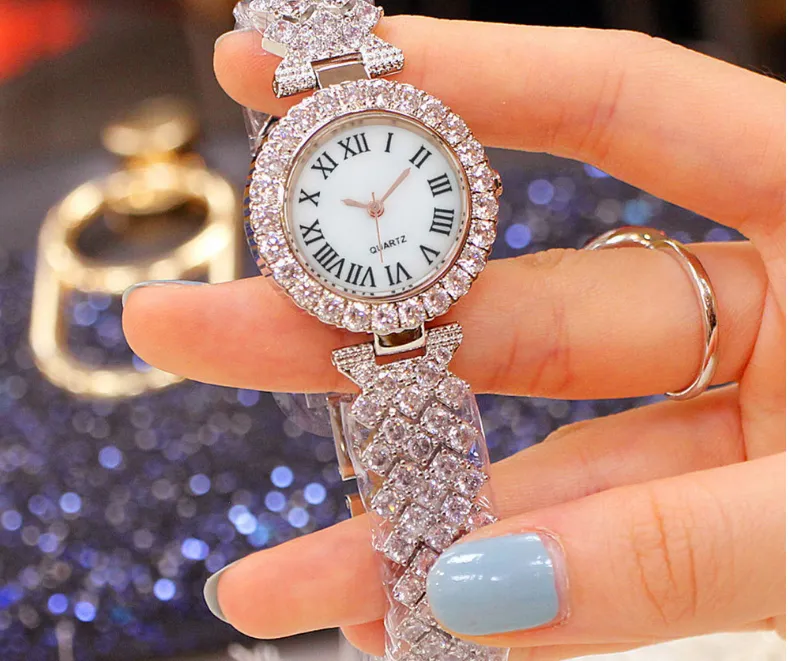 Mulilai marca 32mm estilo luxuoso relógios femininos diamante mostrador branco elegante relógio de quartzo feminino pulseira de ouro rosa relógios de pulso235r