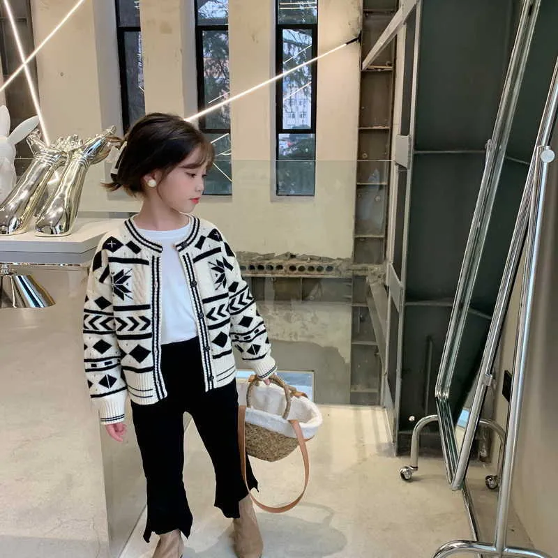 Primavera stile coreano adolescenti ragazze maglioni modello geometrico capispalla casual bambini vestiti di moda E044 210610