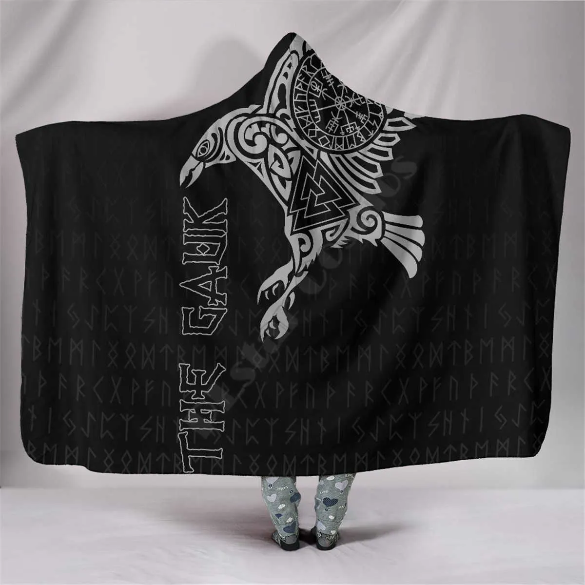 Viking tattoo Character Hooded Blanket Adult colorful child Sherpa Fleece Wearable Blanket Microfiber Bedding style-2 211019