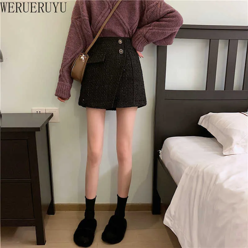 WERUERUYU Autumn Winter Women Wool Shorts Korean Fashion Irregular High Waist Shorts Skirts Ladies Casual 210608