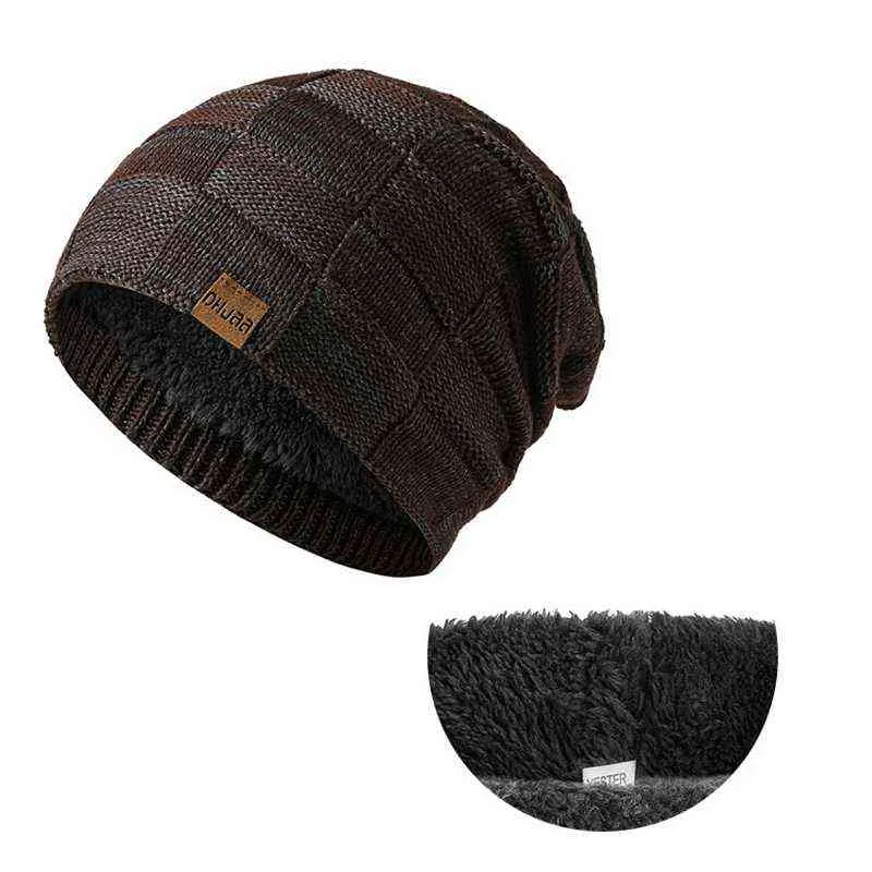 Мужские женские зимние шапки шапки шарф комплект теплые вязаные шляпы череп шапки теплый для мужчин Женщины с толстым флисом выстроились Y21111