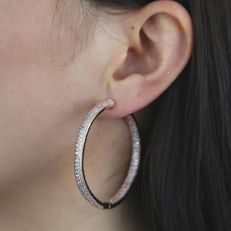 Zomermode Loop Earring Round Circle Micro Pave Cubic Zirconia 50mm Big Hoop Earrings sieraden voor vrouwen feest bruiloft Huggie219l
