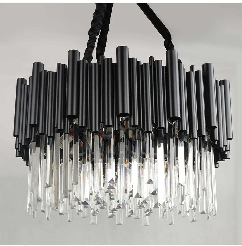 Lustre preto moderno para sala de estar, redondo, cristal, quarto, cozinha, luz suspensa, decoração de casa, interior, lighting302e