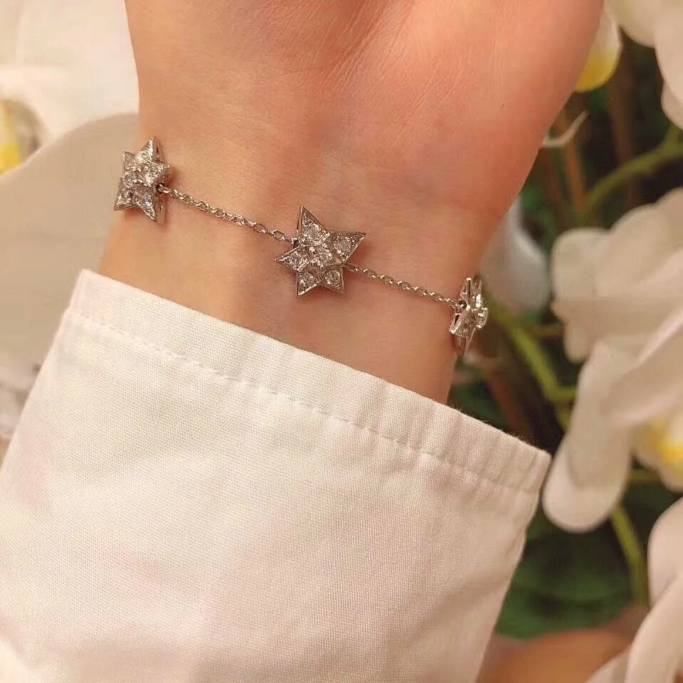 S925 prata charme pulseira com forma de estrela e diamante brilhante para presente de jóias de casamento feminino tem caixa selo PS3070A271A