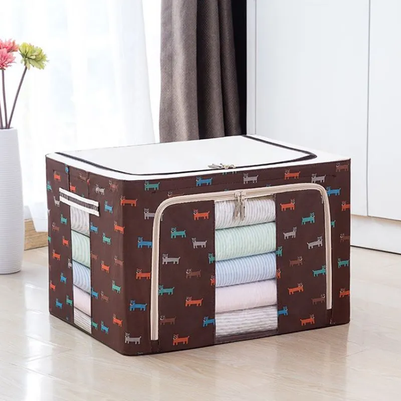 Large 100L steel frame storage box Oxford quilt bag foldable clothes sorting267q