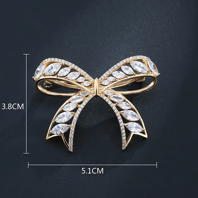 Flower 14K Soild Gold Brooches for Women Classic Bowknot Anniversary voal Diamond Jewelry Christmas Luxury Brooch Pins