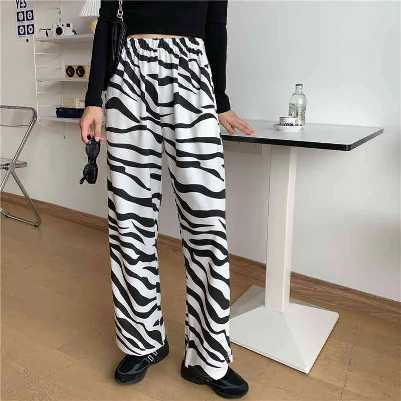 Frauen Zebra Gedruckt Gerade Hosen Frühling Herbst Mode Weibliche Hohe Taille Lose Harem Hose Hosen Streetwear Jogginghose 210423