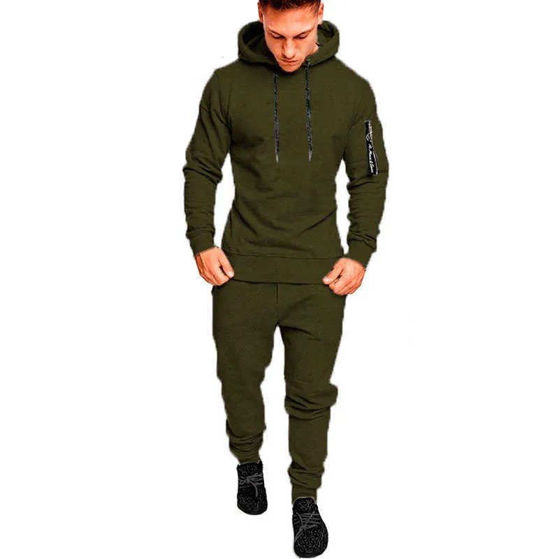 Survêtement Automne Hiver Camou Hoodies Casual Sweat Costumes Cordon Pull Outfit Sportswear Hommes 2 Pièce Ensemble Plus La Taille 210722