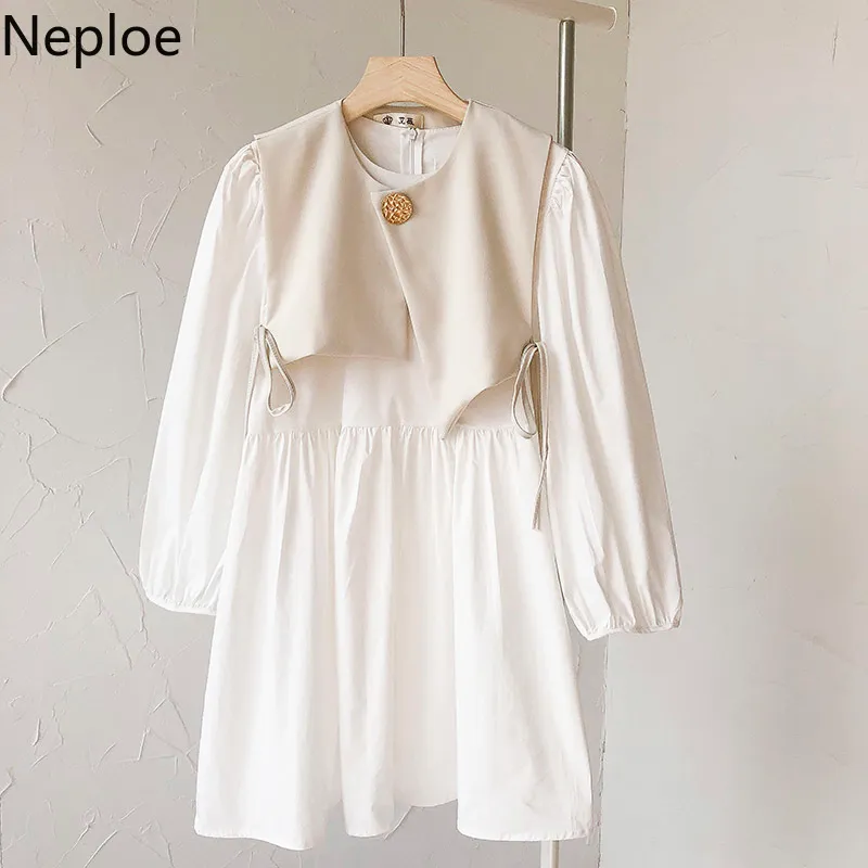 Neploe Deux pièces Tenues pour femmes Ropa Mujer Robes blanches lâches Gilet irrégulier Tops Chic Tempérament Costume Femme 2 pièces Ensemble 210422