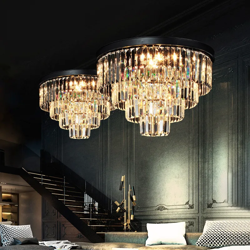 American black iron art crystal chandeliers chandelier modern living room pendant lighting bedroom lamp smoke gray crystals lamp234b