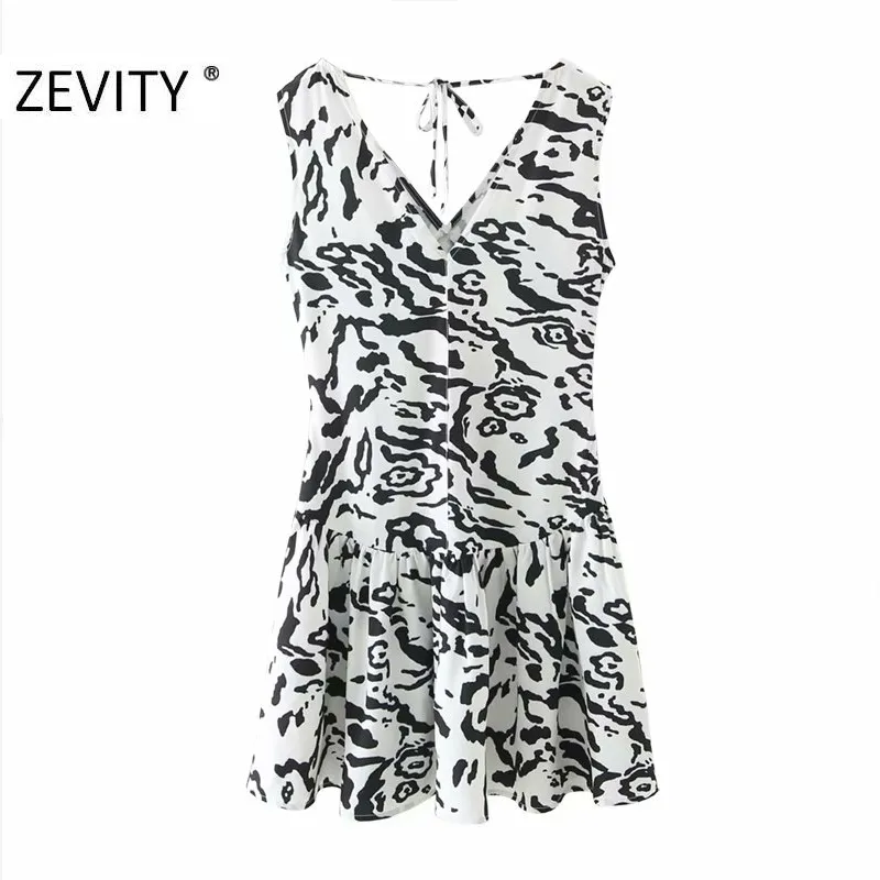 Women sexy v neck animal texture print sleeveless vest mini dress Lady leopard Vestido Chic hem pleats Dresses DS4521 210420