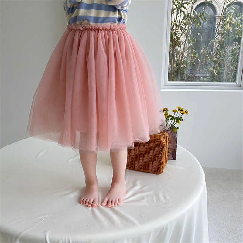 春の夏の女の子かわいい色の二重メッシュスカート韓国風の子供たちの小さな王女全てのタツ - スカート210615