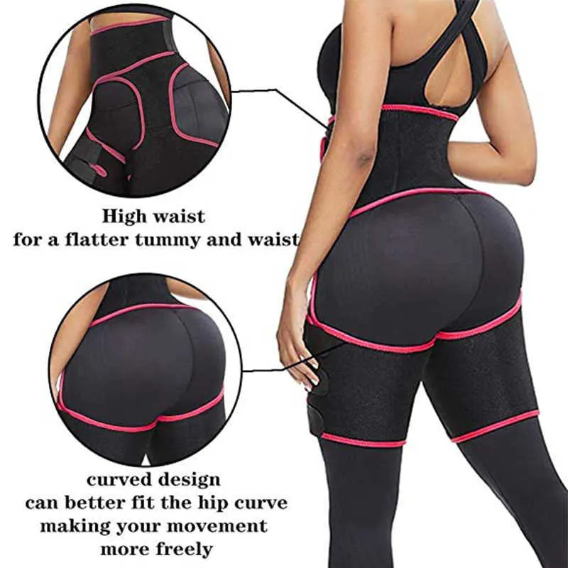 3 in 1 Neoprene Slim Thigh Trimmer Leg Shapers Women High waist Trainer Compress Slimming Belt Fat Burning Workout Heat Shaper X0713