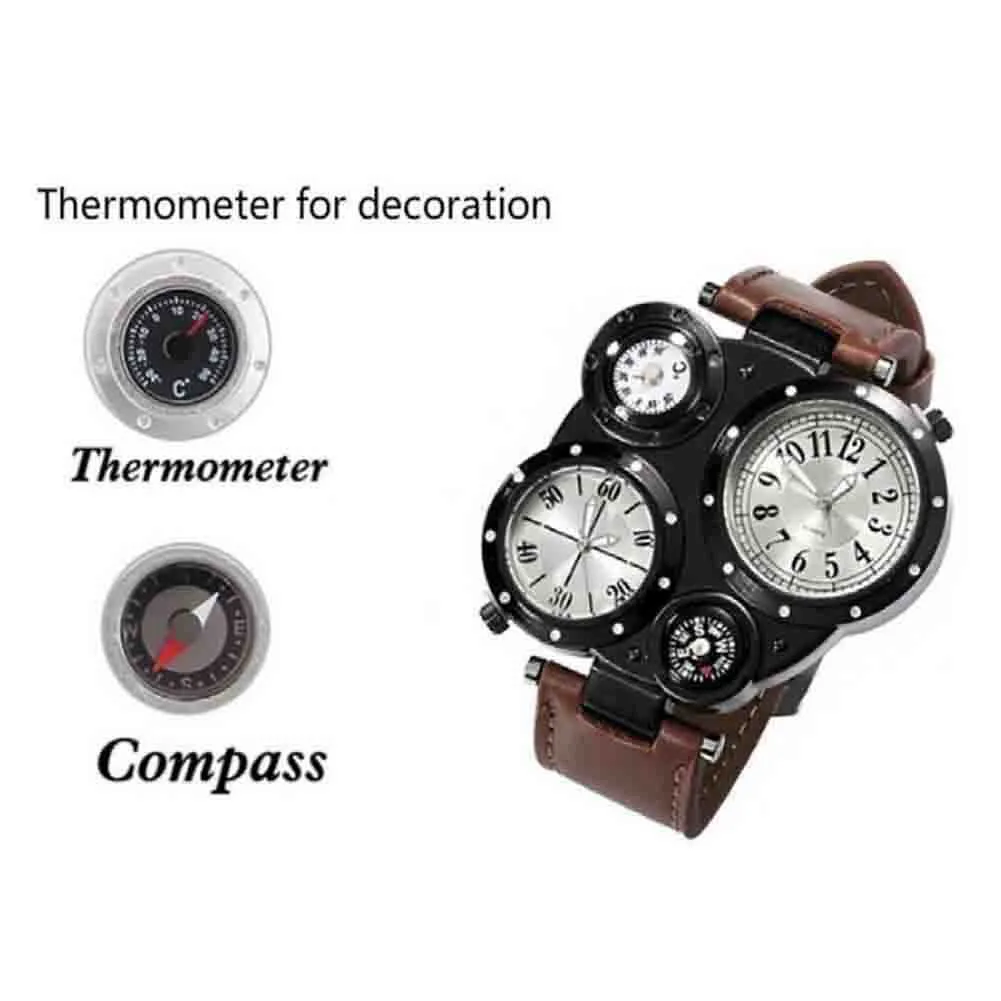 Créative 4 cadran bracelet numérique regarde les hommes chic à double mouvement quartz watch thermomètre extérieur imperméable horloge de boussole H4762417