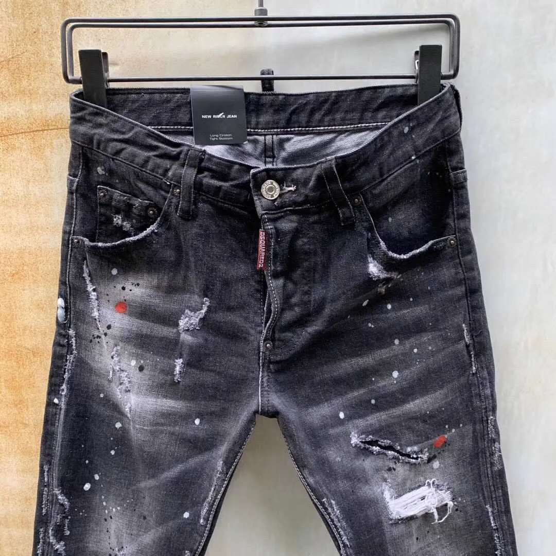 Moda Streetwear Erkekler Kot Yüksek Kaliteli Slim Fit Boya Tasarımcısı Elastik Hip Hop Pantolon Eklenmiş Biker Boyutu 44-54 210716