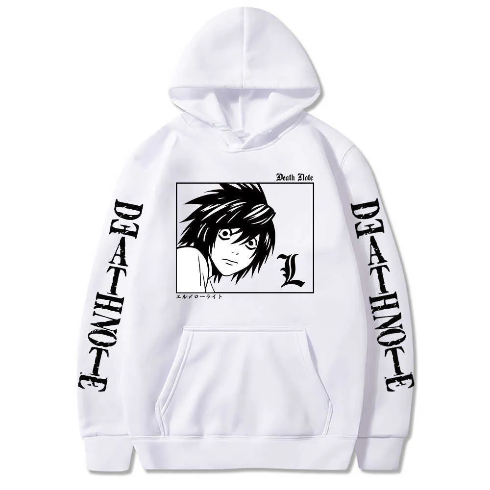 Janpanese Death Note Imprimé Hoodies Harajuku Hip Hop Streetwear Hommes Femmes Anime Lawliet L Sweat À Capuche Pull À Capuche Top Y0803